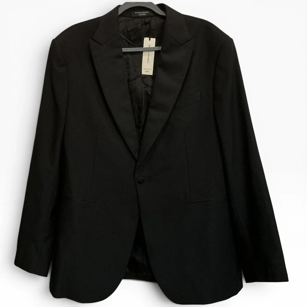 Banana Republic Black Wool Tuxedo Jacket 44R Slim Fit Italian Fabric NWT $550